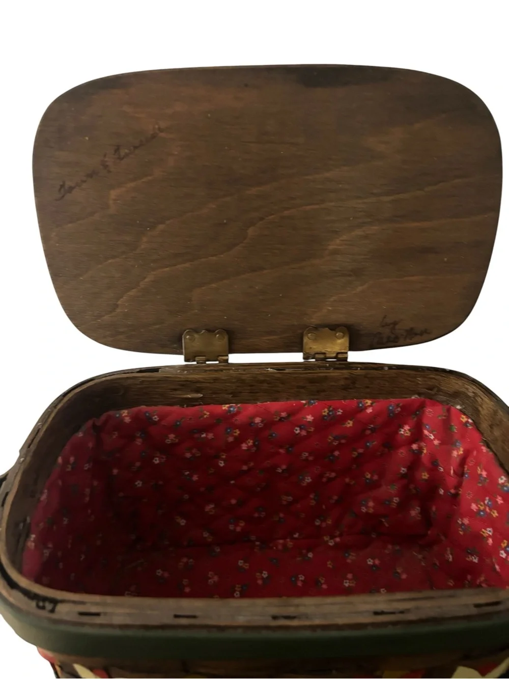 Caro Nan Wooden Picnic Basket Purse VTG Lined Hand Painted Signed Tulips